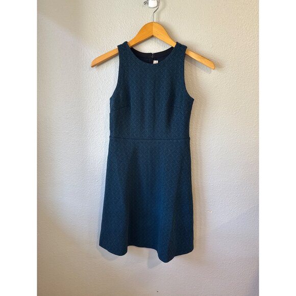 Ann Taylor Loft Petite Sleeveless Textured Blue Fit & Flare Dress Size OOP NWT - Picture 1 of 8